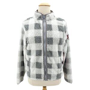 NEW Canada Weather Gear Womens XL Jacket Sherpa Fleece Checker Zipper Gray White
